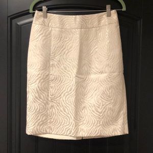 The Loft ivory/gold metallic zebra print skirt.